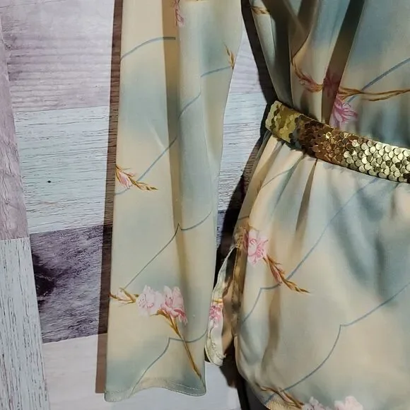 Vintage Tie Dye Floral Print Dagger Collar Blouse Sz M - Picture 4 of 8